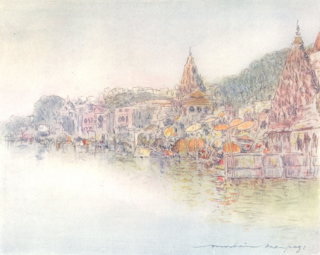 INDIA. Banks of the Holy river Ganges, Varanasi 1905 old antique print picture